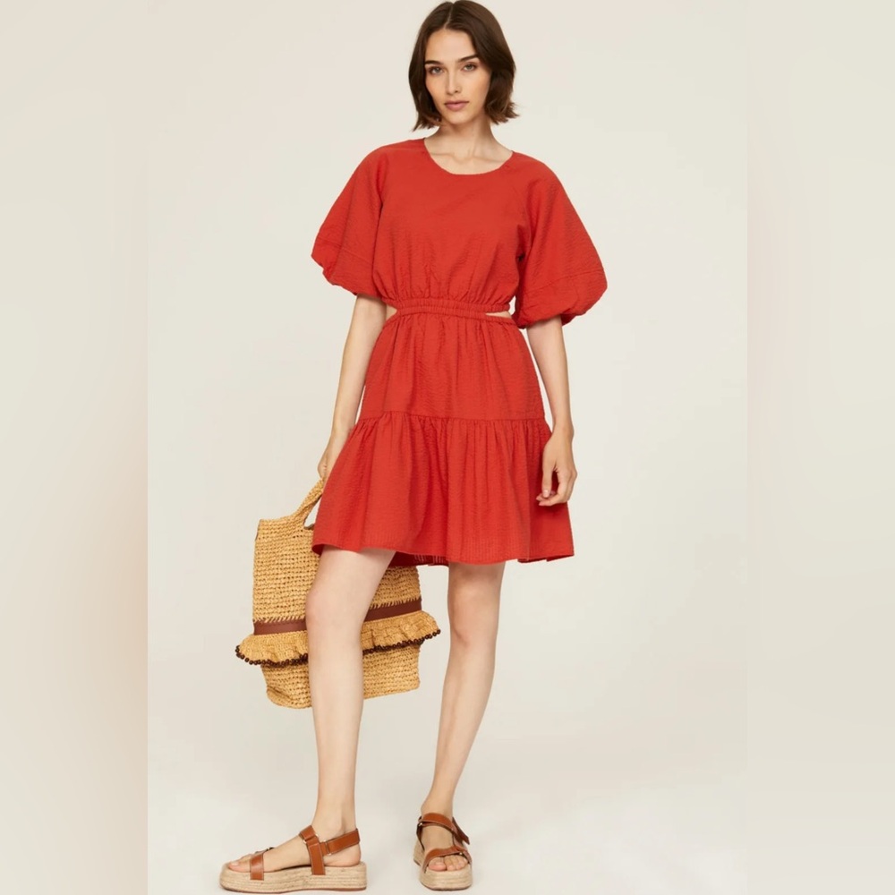 Madewell Seersucker Puff Sleeve Cutout Mini